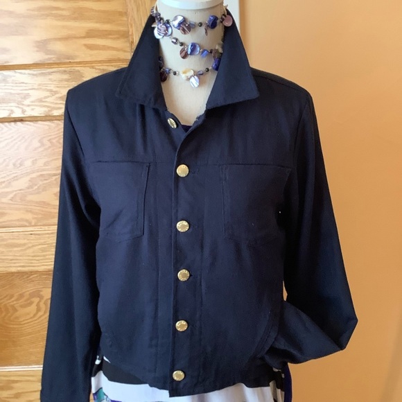 ELLEN TRACY Navy Crop Linen Blend Jacket Size M - Picture 3 of 15